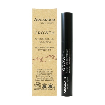 Sérum crescimento pestanas Arganour embalagem castanho e frasco preto