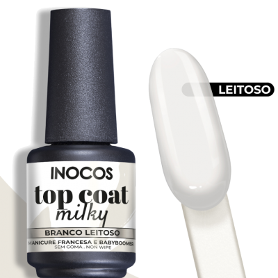 Verniz top coat milky branco leitoso Inocos com amostrador de cor