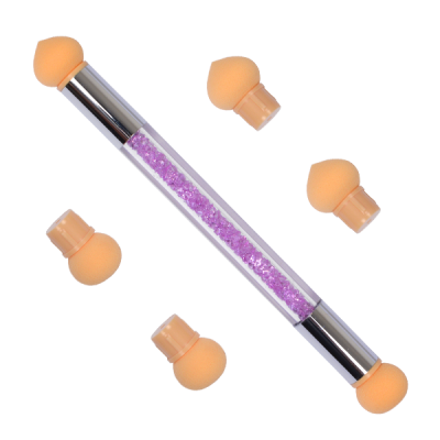 Pincel duplo para unhas com cabo brilhante e esponjas amarelas