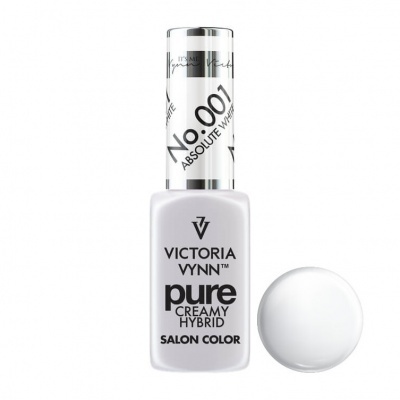 Frasco de verniz branco Victoria Vynn Pure Creamy Hybrid com amostra da cor