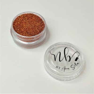 Pote transparente com glitter laranja e tampa com texto nb BY Ana Silva