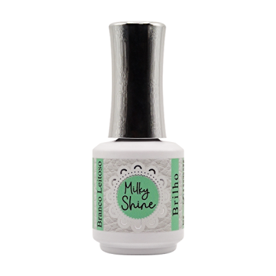 Frasco de verniz de unhas branco com rótulo Milky Shine