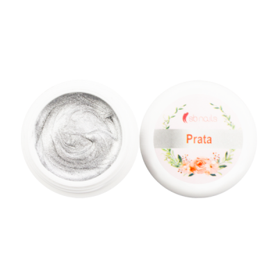 Geleia para unhas prata metálica em recipiente branco com tampa decorada