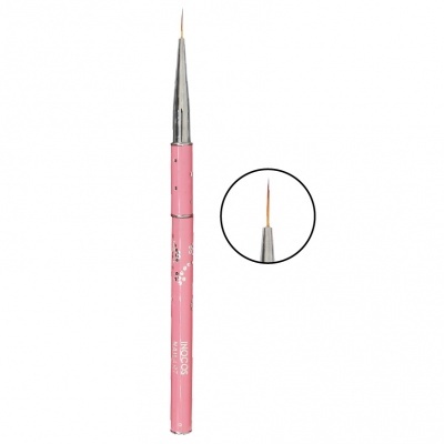 Pincel de ponta fina rosa com flores e cabo metálico prateado