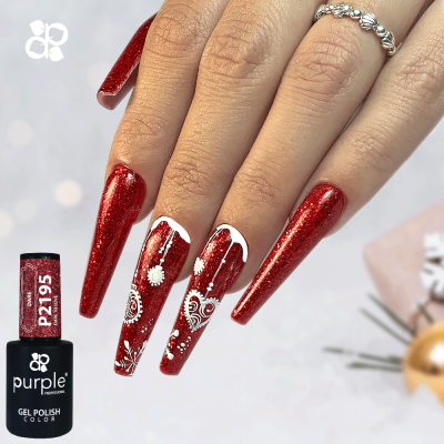 Unhas compridas vermelhas com desenhos brancos e anel prateado