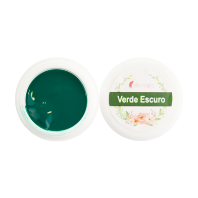 Frasco aberto de gel verde escuro com tampa rotulada