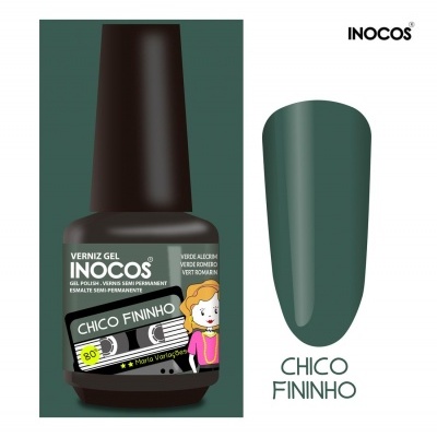 Verniz gel INOCOS verde alecrim com rótulo gráfico e amostra da cor