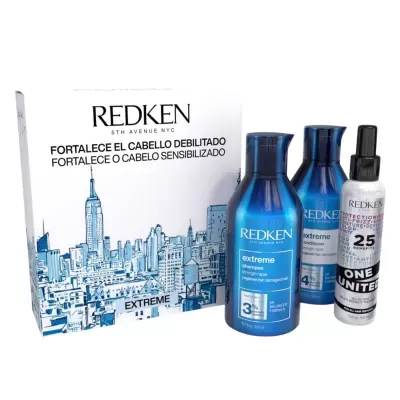 Conjunto Redken Extreme com shampoo, condicionador e tratamento capilar One United