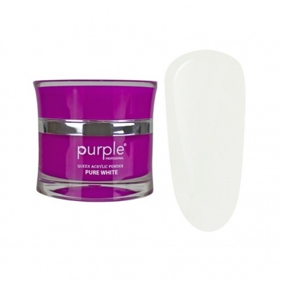 Pó acrílico branco puro da marca purple com pote e amostra da cor