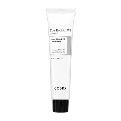 Frasco branco de creme COSRX The Retinol 0.3 com tampa preta