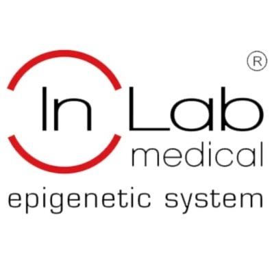 Logótipo InLab medical epigenetic system com círculo vermelho incompleto