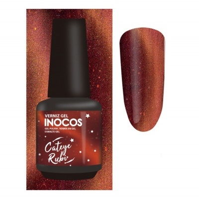 Verniz gel INOCOS Cat Eye Rubi com cor rubi metálica