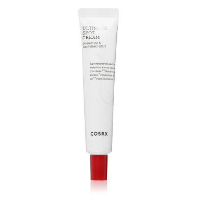 tubo branco de creme com tampa vermelha e texto preto