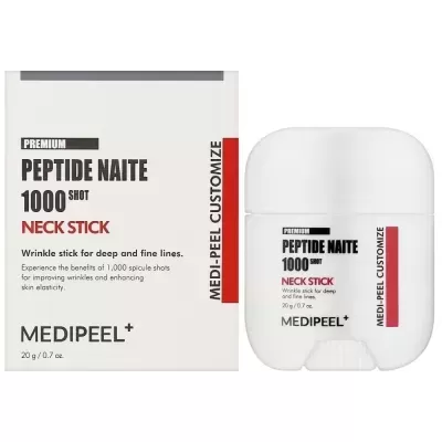 Caixa e stick brancos para cuidado de pescoço PEPTIDE NAITE.