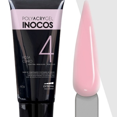Tubo de gel para unhas rosa claro e amostra da cor