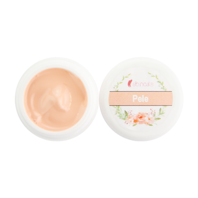 pote aberto de creme cor bege claro com tampa rotulada 'Pele'