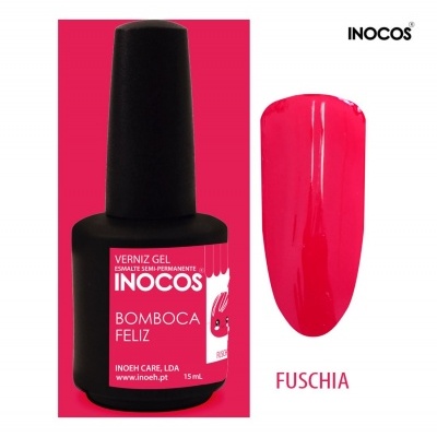 Esmalte gel INOCOS fúchsia, embalagem preta com rótulo rosa