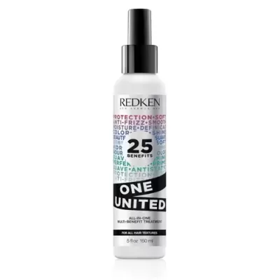 Frasco de spray Redken One United 150 ml branco e preto