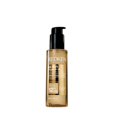 Frasco de óleo capilar Redken all soft argan-6 oil 100 ml com bomba preta