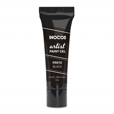 Tubo preto de gel para pintura de unhas INOCOS preto com texto branco