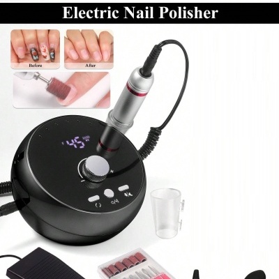 Máquina polidora elétrica de unhas preta com acessórios
