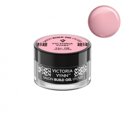 Pote de gel para unhas Victoria Vynn com tampa preta e rótulo rosa, gel rosa ao lado