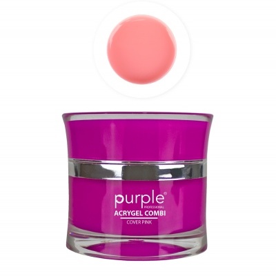 Frasco roxo de acrylgel com amostra rosa claro acima