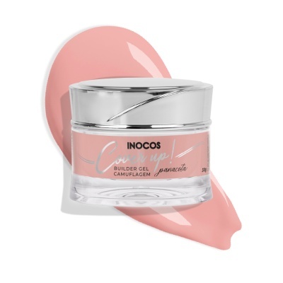 Pote de gel de construção para unhas cor rosa apagado com tampa prateada