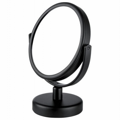 Espelho de mesa redondo com suporte e base pretos