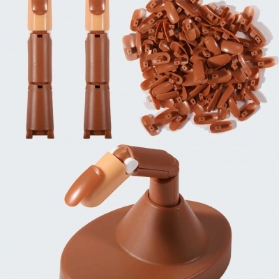 dedos plásticos articulados castanhos com base para unhas