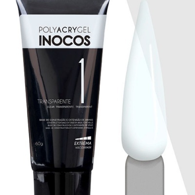 Tubo preto de Polyacrygel Inocos transparente ao lado de amostra branca
