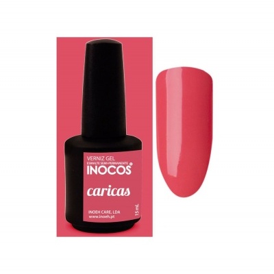 Verniz gel INOCOS cor caricas com amostra da cor em rosa brilhante