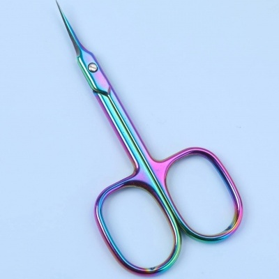Tesoura metálica pequena colorida em tons iridescentes