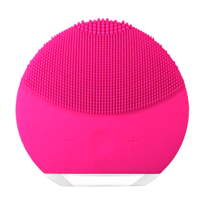 Dispositivo de limpeza facial de silicone rosa com cerdas pequenas