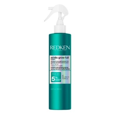 Frasco spray cabelo Redken Acideric Grow Full verde metálico com tampa branca