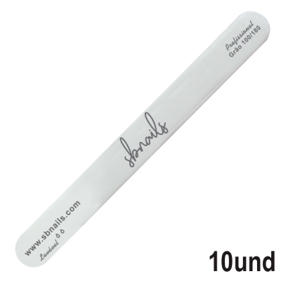 Lima para unhas branca com texto preto