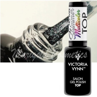Frasco de verniz gel pretp com glitter multicolorido da marca Victoria Vynn