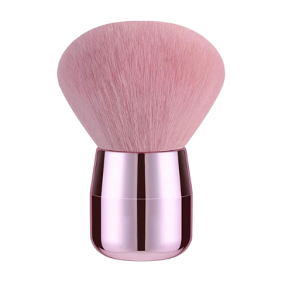 Pincel de maquilhagem com cerdas cor-de-rosa e cabo metálico