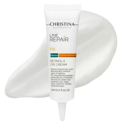 bisnaga branca de creme para olhos com texto Christina line repair fix