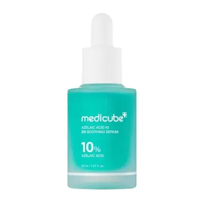 Frasco de sérum Medicube Azelaic Acid 10 azul turquesa com conta-gotas branco