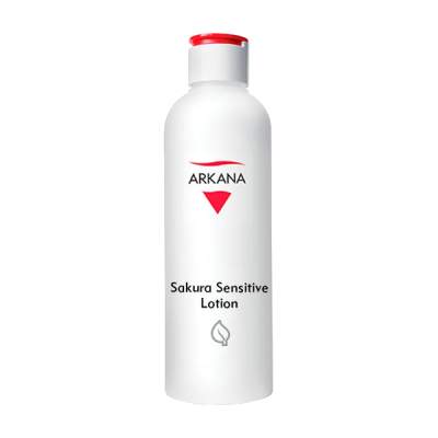 Frasco branco com tampa vermelha de loção Arkana Sakura Sensitive Lotion