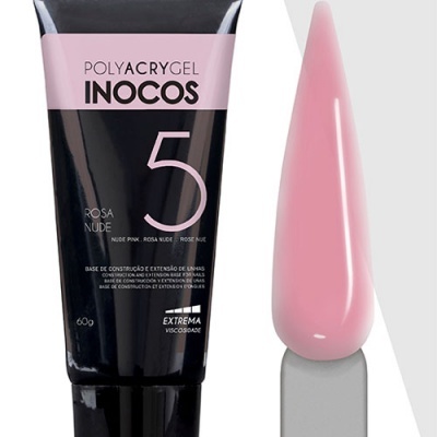 Tubo de gel POLYACRYGEL INOCOS cor rosa nude com aplicador