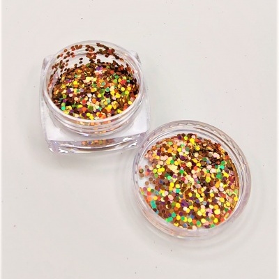 Frasco pequeno de purpurina colorida holográfica com tampa removida