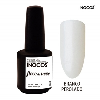 Verniz gel semi-permanente INOCOS com amostra de cor branco perolado
