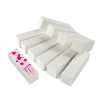 Conjunto de blocos de unhas brancos com texto rosa em um deles.