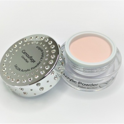 Pote de pó acrílico rosa com tampa prata decorada com pedras