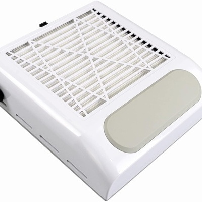 aspirador de mesa branco com grelha superior e botão preto lateral