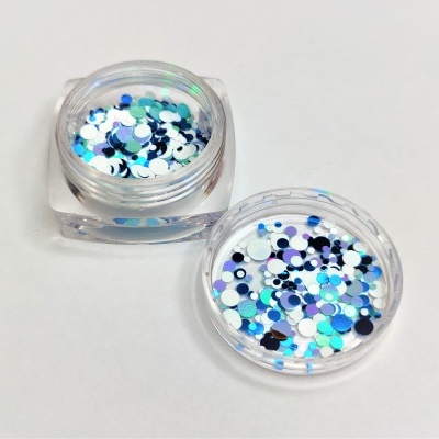 Frascos transparentes com confetes redondos coloridos