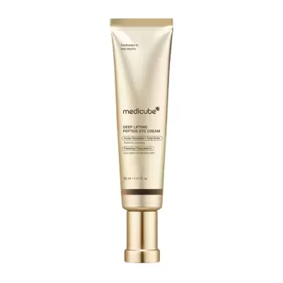 Creme para olhos Medicube em tubo dourado com texto