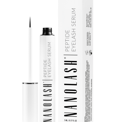 Frasco e embalagem branca de sérum para pestanas Nanolash Peptide Eyelash Serum